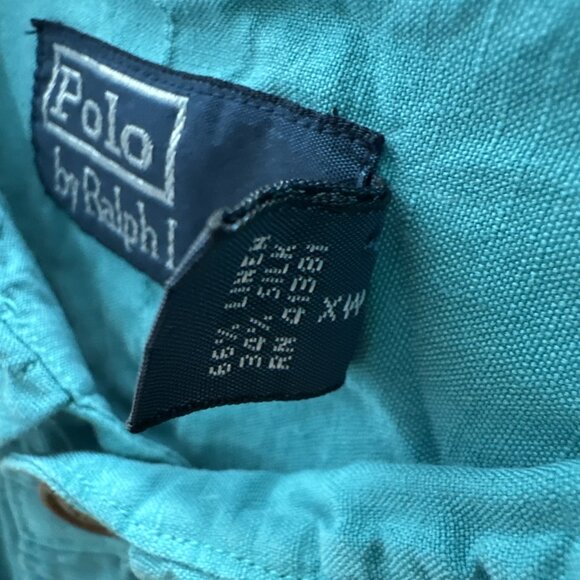 VTG Polo Ralph Lauren Linen Silk Mens L/S Button Up Turquoise Shirt 2 Pocket 2XL - Picture 6 of 10